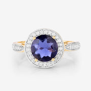 Bids.com 1.79 Carat Genuine Iolite and White Diamond 14K Yellow Gold Ring Rings