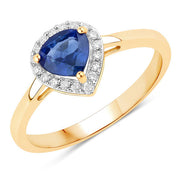 Bids.com 0.73 Carat Genuine Blue Sapphire and White Diamond 14K Yellow Gold Ring Rings