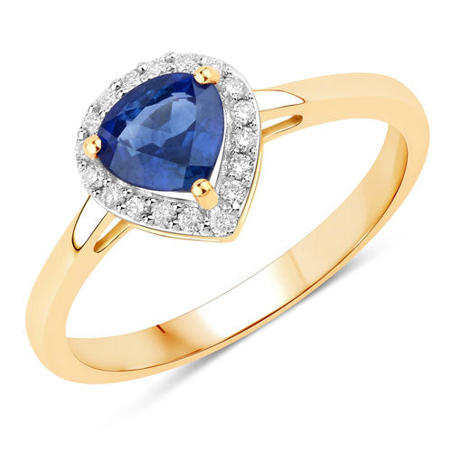 Bids.com 0.73 Carat Genuine Blue Sapphire and White Diamond 14K Yellow Gold Ring Rings