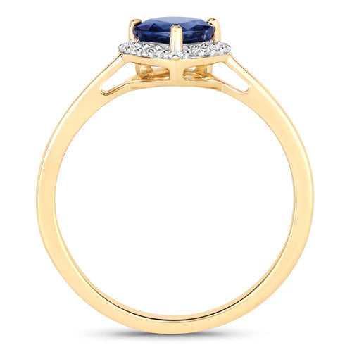 Bids.com 0.73 Carat Genuine Blue Sapphire and White Diamond 14K Yellow Gold Ring Rings