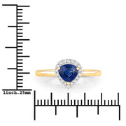Bids.com 0.73 Carat Genuine Blue Sapphire and White Diamond 14K Yellow Gold Ring Rings
