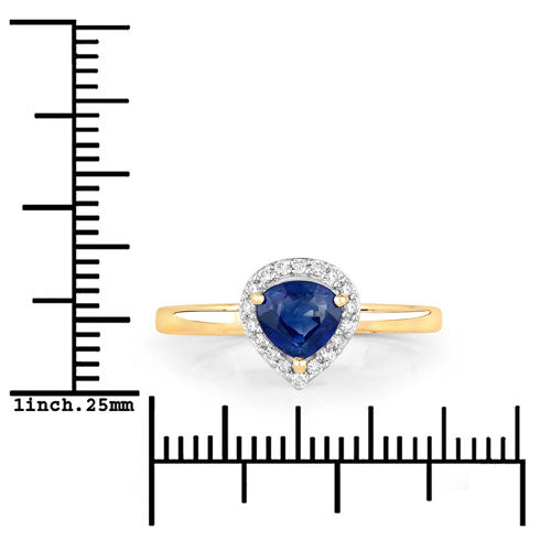 Bids.com 0.73 Carat Genuine Blue Sapphire and White Diamond 14K Yellow Gold Ring Rings