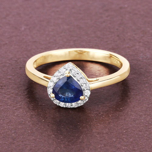 Bids.com 0.73 Carat Genuine Blue Sapphire and White Diamond 14K Yellow Gold Ring Rings