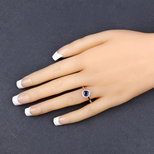 Bids.com 0.73 Carat Genuine Blue Sapphire and White Diamond 14K Yellow Gold Ring Rings