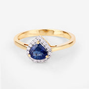 Bids.com 0.73 Carat Genuine Blue Sapphire and White Diamond 14K Yellow Gold Ring Rings