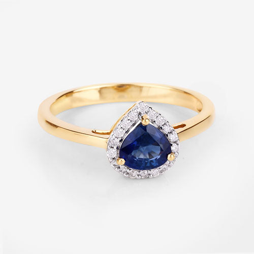 Bids.com 0.73 Carat Genuine Blue Sapphire and White Diamond 14K Yellow Gold Ring Rings