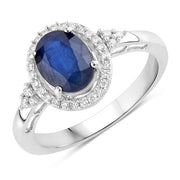 Bids.com 1.70 Carat Genuine Blue Sapphire and White Diamond 14K White Gold Ring Rings