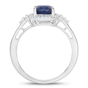 Bids.com 1.70 Carat Genuine Blue Sapphire and White Diamond 14K White Gold Ring Rings