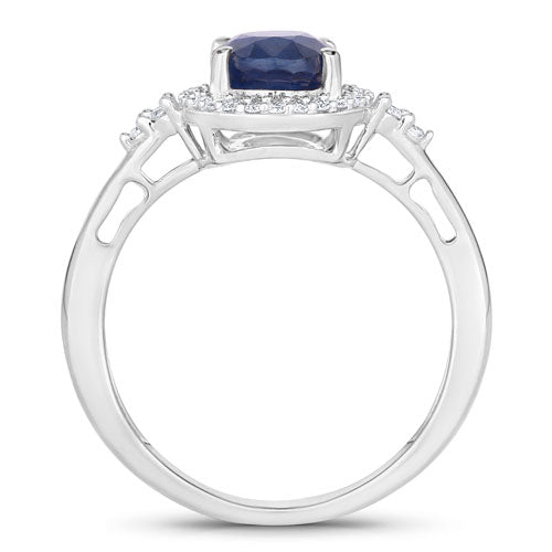 Bids.com 1.70 Carat Genuine Blue Sapphire and White Diamond 14K White Gold Ring Rings