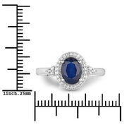 Bids.com 1.70 Carat Genuine Blue Sapphire and White Diamond 14K White Gold Ring Rings