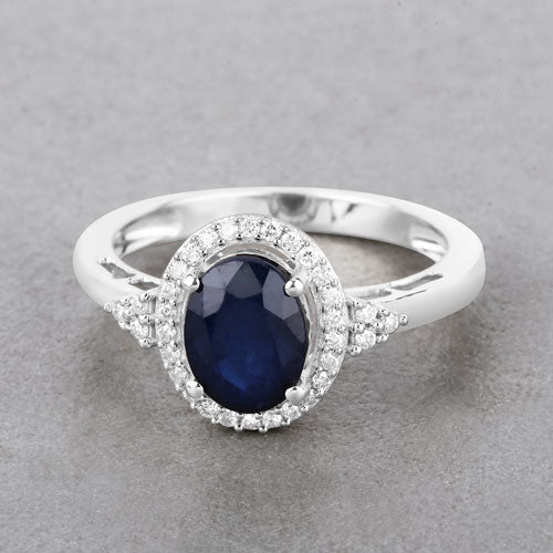 Bids.com 1.70 Carat Genuine Blue Sapphire and White Diamond 14K White Gold Ring Rings
