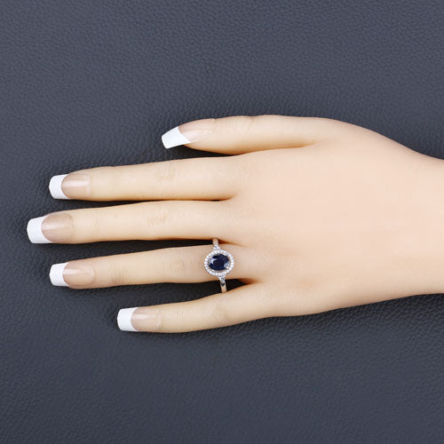 Bids.com 1.70 Carat Genuine Blue Sapphire and White Diamond 14K White Gold Ring Rings