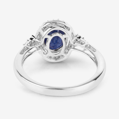 Bids.com 1.70 Carat Genuine Blue Sapphire and White Diamond 14K White Gold Ring Rings
