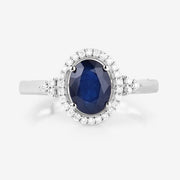 Bids.com 1.70 Carat Genuine Blue Sapphire and White Diamond 14K White Gold Ring Rings