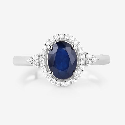 Bids.com 1.70 Carat Genuine Blue Sapphire and White Diamond 14K White Gold Ring Rings