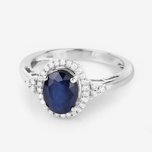 Bids.com 1.70 Carat Genuine Blue Sapphire and White Diamond 14K White Gold Ring Rings