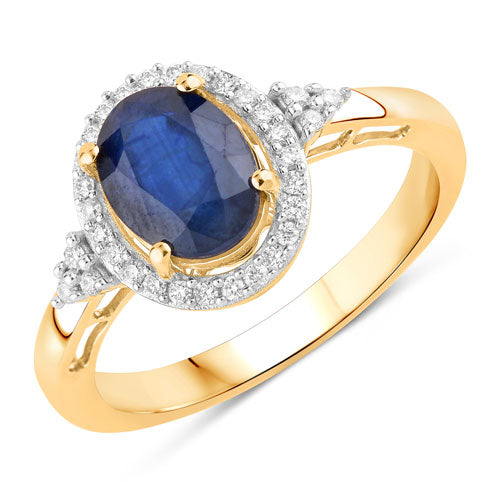 Bids.com 1.70 Carat Genuine Blue Sapphire and White Diamond 14K Yellow Gold Ring Rings