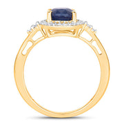 Bids.com 1.70 Carat Genuine Blue Sapphire and White Diamond 14K Yellow Gold Ring Rings