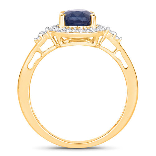 Bids.com 1.70 Carat Genuine Blue Sapphire and White Diamond 14K Yellow Gold Ring Rings
