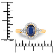 Bids.com 1.70 Carat Genuine Blue Sapphire and White Diamond 14K Yellow Gold Ring Rings