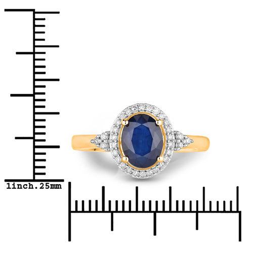 Bids.com 1.70 Carat Genuine Blue Sapphire and White Diamond 14K Yellow Gold Ring Rings
