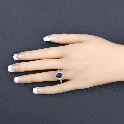 Bids.com 1.70 Carat Genuine Blue Sapphire and White Diamond 14K Yellow Gold Ring Rings