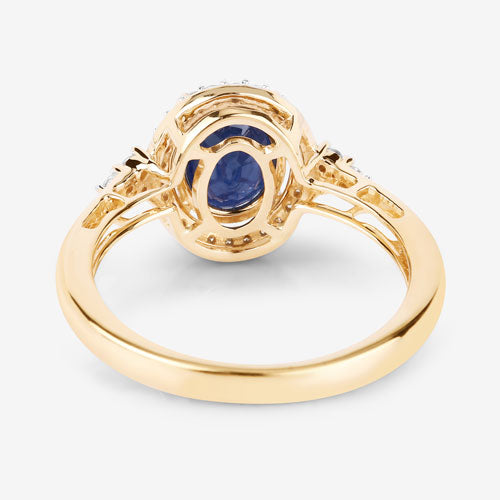 Bids.com 1.70 Carat Genuine Blue Sapphire and White Diamond 14K Yellow Gold Ring Rings