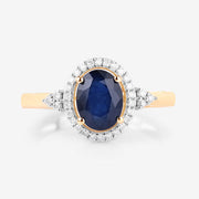 Bids.com 1.70 Carat Genuine Blue Sapphire and White Diamond 14K Yellow Gold Ring Rings