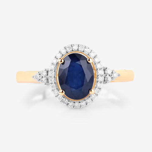 Bids.com 1.70 Carat Genuine Blue Sapphire and White Diamond 14K Yellow Gold Ring Rings
