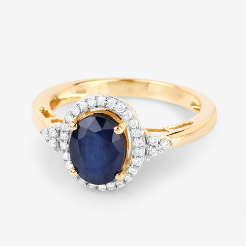Bids.com 1.70 Carat Genuine Blue Sapphire and White Diamond 14K Yellow Gold Ring Rings