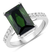 Bids.com 6.16 Carat Genuine Green Tourmaline and White Diamond 14K White Gold Ring Rings