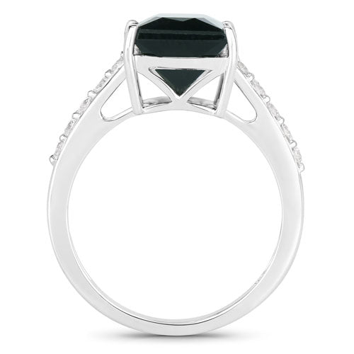 Bids.com 6.16 Carat Genuine Green Tourmaline and White Diamond 14K White Gold Ring Rings