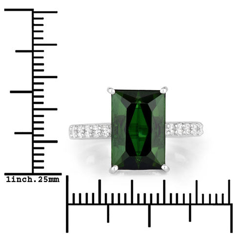 Bids.com 6.16 Carat Genuine Green Tourmaline and White Diamond 14K White Gold Ring Rings