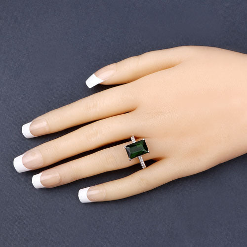 Bids.com 6.16 Carat Genuine Green Tourmaline and White Diamond 14K White Gold Ring Rings