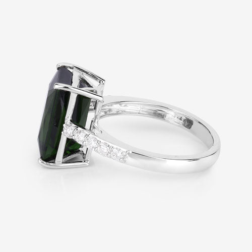 Bids.com 6.16 Carat Genuine Green Tourmaline and White Diamond 14K White Gold Ring Rings