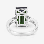Bids.com 6.16 Carat Genuine Green Tourmaline and White Diamond 14K White Gold Ring Rings