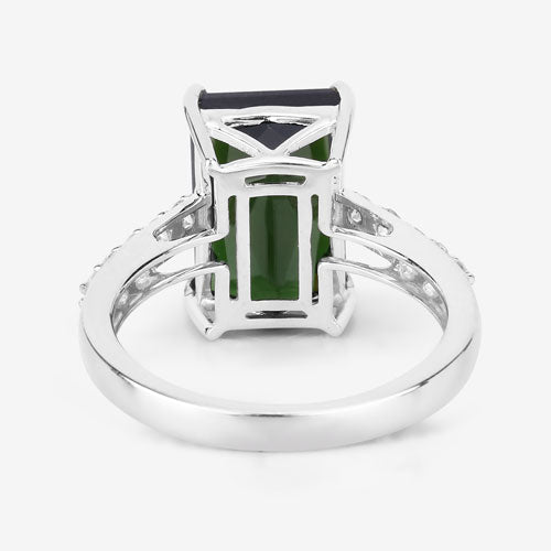 Bids.com 6.16 Carat Genuine Green Tourmaline and White Diamond 14K White Gold Ring Rings