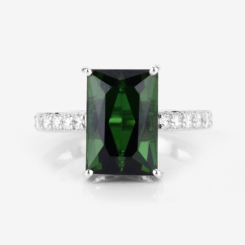 Bids.com 6.16 Carat Genuine Green Tourmaline and White Diamond 14K White Gold Ring Rings