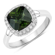 Bids.com 2.64 Carat Genuine Green Tourmaline and White Diamond 14K White Gold Ring Rings