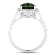 Bids.com 2.64 Carat Genuine Green Tourmaline and White Diamond 14K White Gold Ring Rings