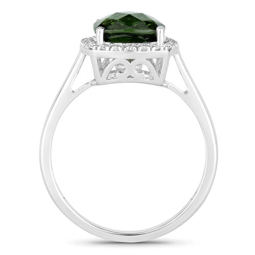 Bids.com 2.64 Carat Genuine Green Tourmaline and White Diamond 14K White Gold Ring Rings
