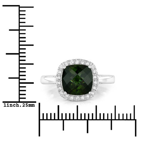 Bids.com 2.64 Carat Genuine Green Tourmaline and White Diamond 14K White Gold Ring Rings