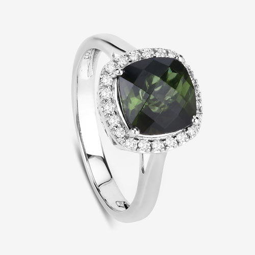 Bids.com 2.64 Carat Genuine Green Tourmaline and White Diamond 14K White Gold Ring Rings
