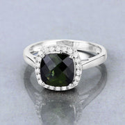 Bids.com 2.64 Carat Genuine Green Tourmaline and White Diamond 14K White Gold Ring Rings