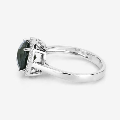 Bids.com 2.64 Carat Genuine Green Tourmaline and White Diamond 14K White Gold Ring Rings