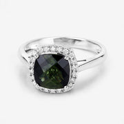 Bids.com 2.64 Carat Genuine Green Tourmaline and White Diamond 14K White Gold Ring Rings