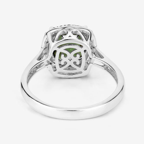 Bids.com 2.64 Carat Genuine Green Tourmaline and White Diamond 14K White Gold Ring Rings