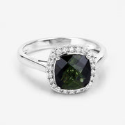 Bids.com 2.64 Carat Genuine Green Tourmaline and White Diamond 14K White Gold Ring Rings