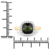 Bids.com 2.64 Carat Genuine Green Tourmaline and White Diamond 14K Yellow Gold Ring Rings