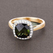 Bids.com 2.64 Carat Genuine Green Tourmaline and White Diamond 14K Yellow Gold Ring Rings